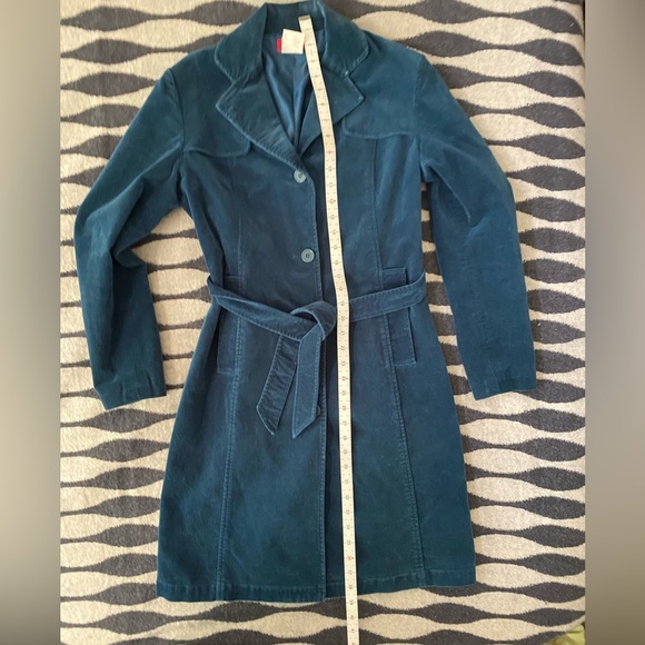 VTG Esprit Blue Cotton Velvet Trench Coat XS - Picture 14 of 15